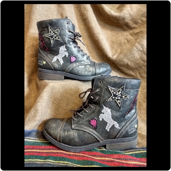 Shoes - Dark grey light shimmer / metallic combat boots